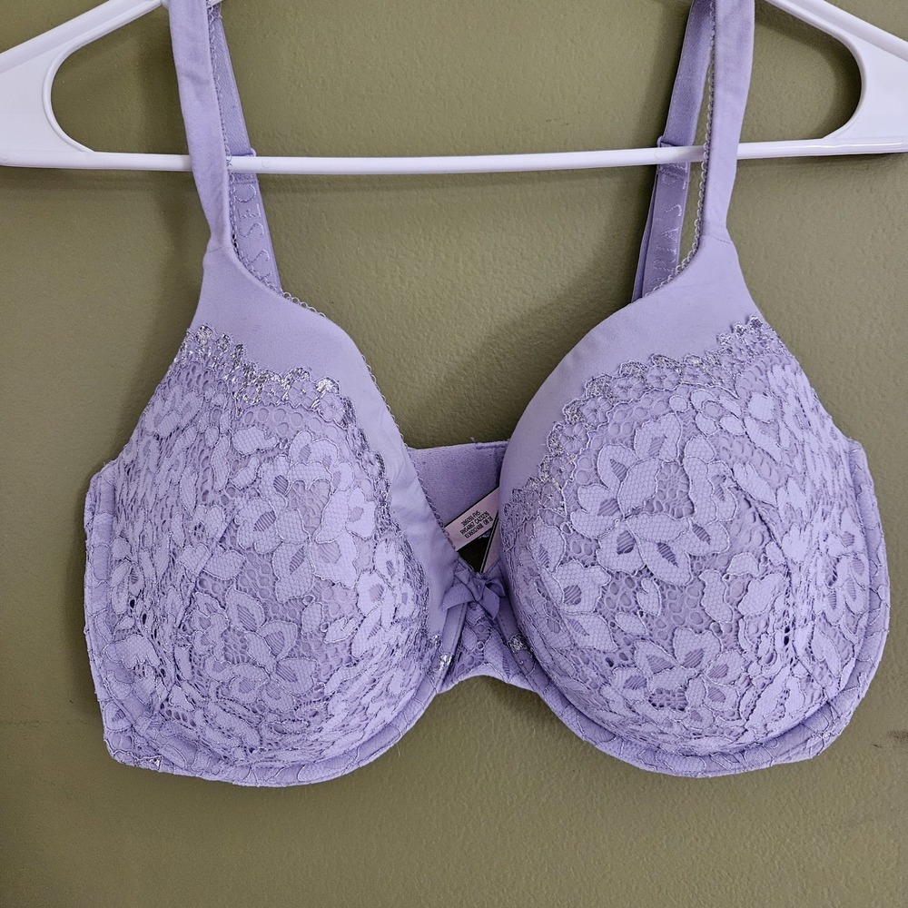 Victoria's Secret Angels Light Ligned Underwire Purple Lace Iridescent Bow 36DDD